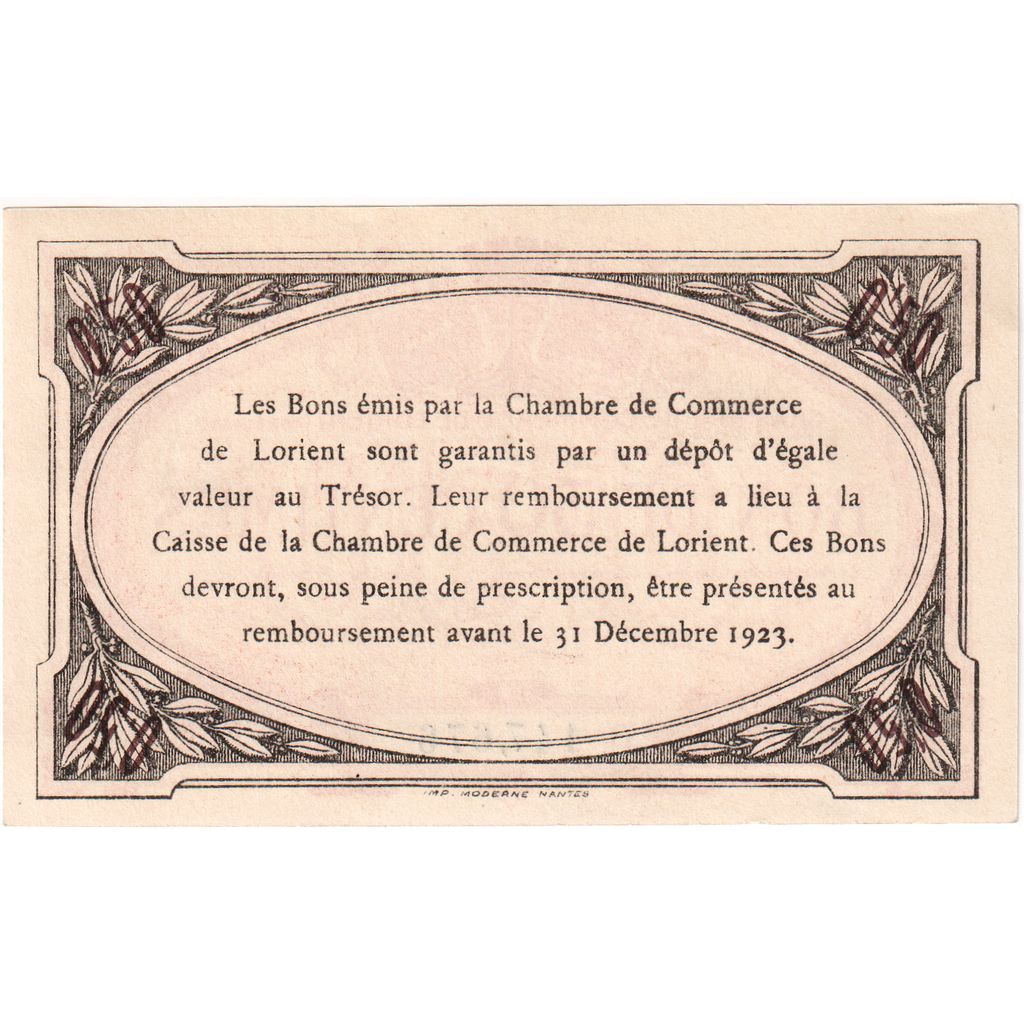 Francia, Lorient, 50 Centimes, 1920-04-30, Chambre de commerce / Bon de, SPL