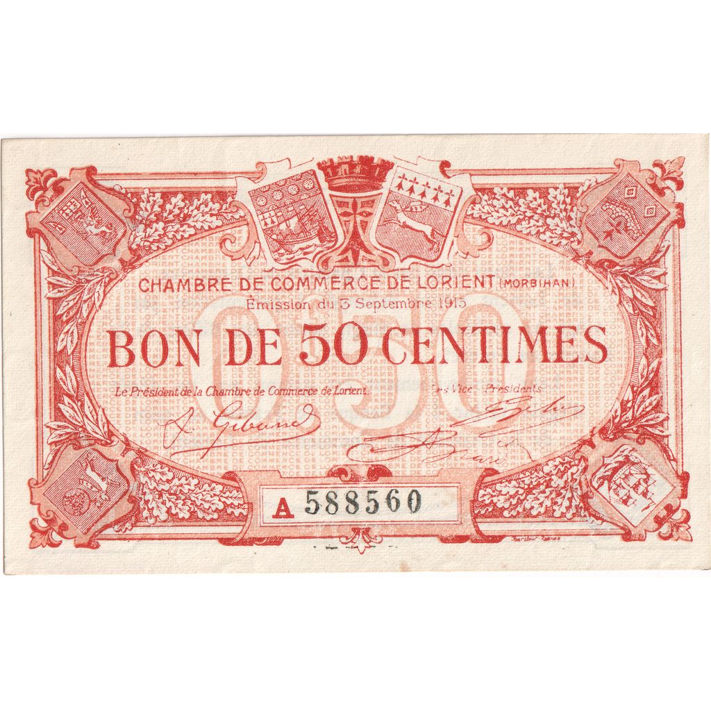 France, Lorient, 50 Centimes, 1915-09-03, Chambre de commerce / Bon de, UNC(63)