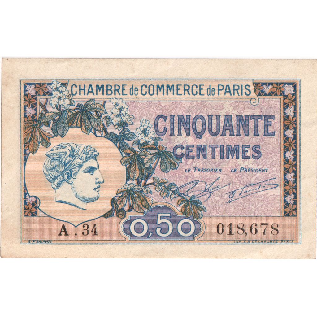 France, Paris, 50 Centimes, 1920-03-10, AU(50-53), Pirot:97-31