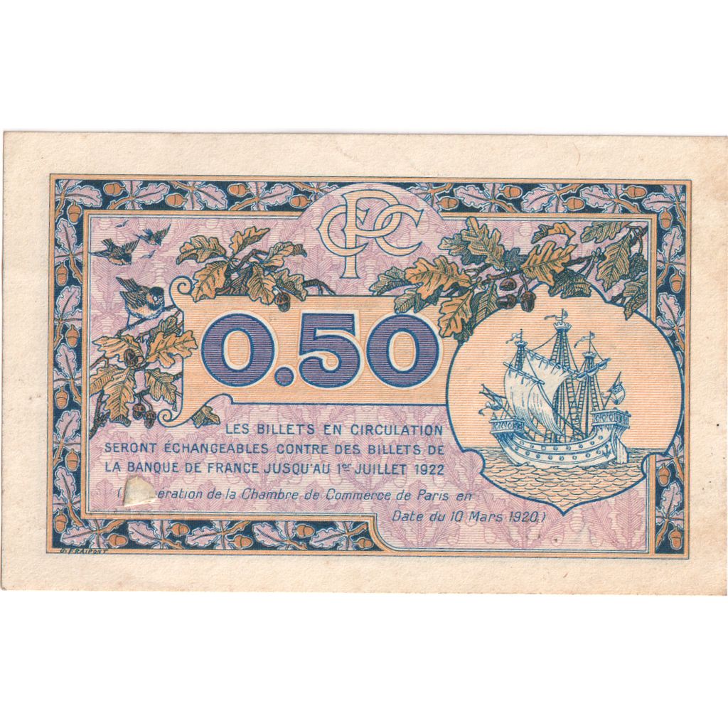 France, Paris, 50 Centimes, 1920-03-10, AU(50-53), Pirot:97-31