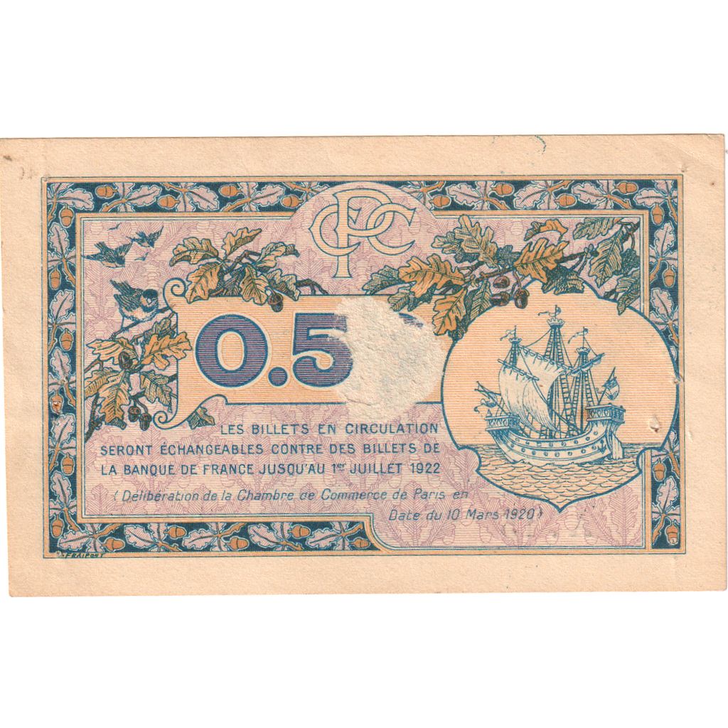 France, Paris, 50 Centimes, 1920-03-10, AU(55-58), Pirot:97-31