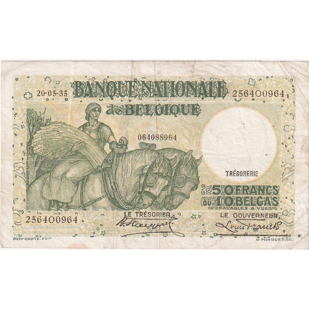 Bélgica, 50 Francs-10 Belgas, BC+