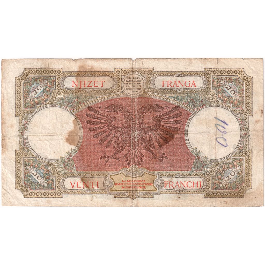 Albania, 20 Franga, VF(20-25)