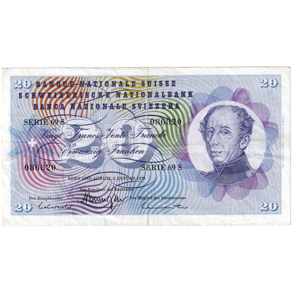 Geldschein, Schweiz, 20 Franken, 1972, 1972-01-24, SS
