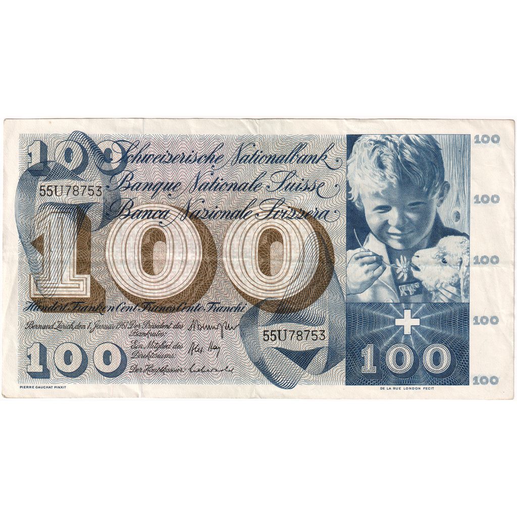 Banknote, Switzerland, 100 Franken, 1964, 1964-04-02, KM:49f, EF(40-45)