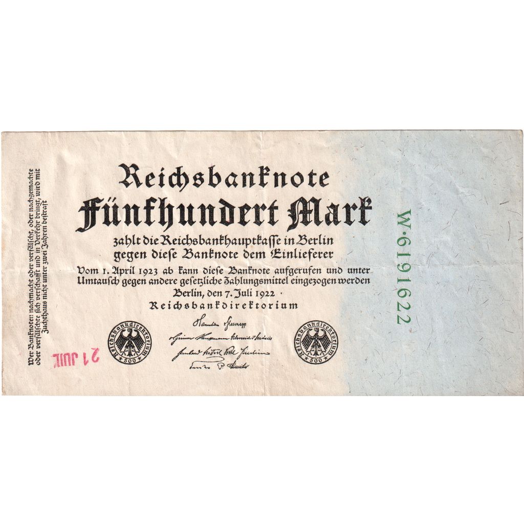 Billete, 500 Mark, 1922, Alemania, KM:74b, MBC