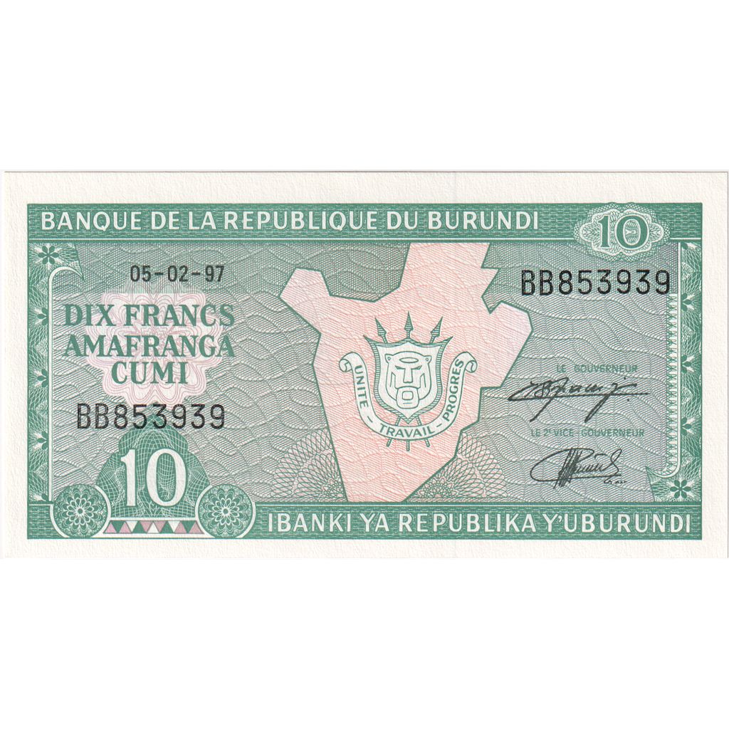 Burundi, 10 Francs, 1997-02-05, UNC(65-70)