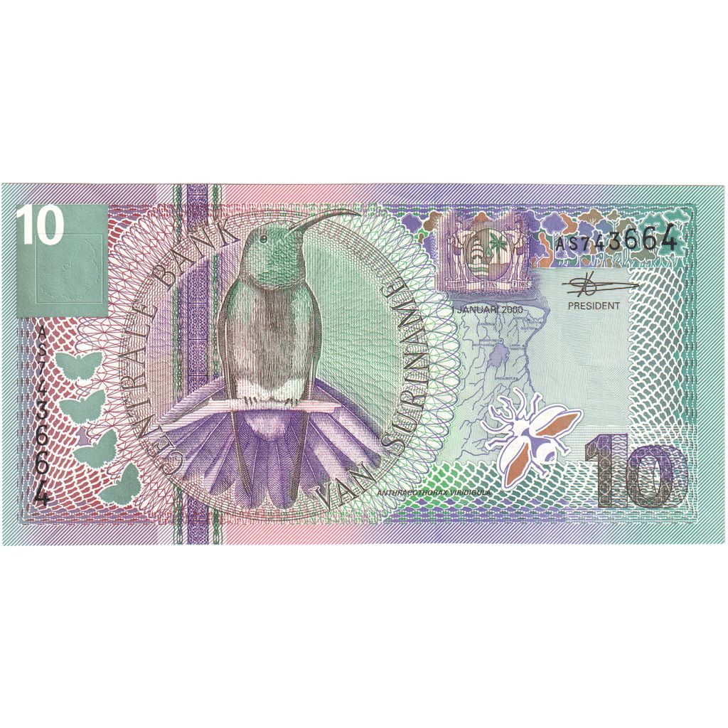 Banknote, Suriname, 10 Gulden, 2000, 2000-01-01, UNC(65-70)