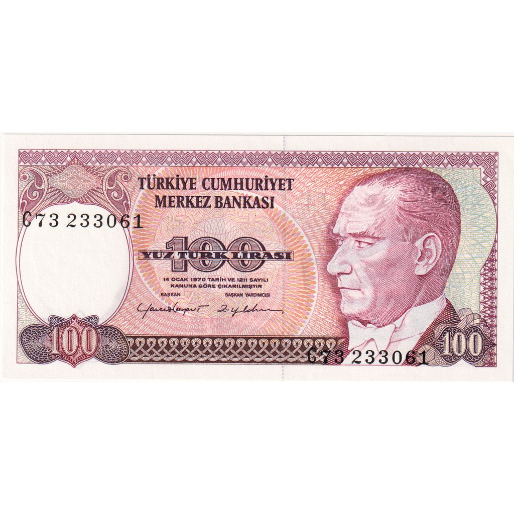 Banknot, Turcja, 100 Lira, 1970, 1970-01-14, KM:194a, UNC(65-70)