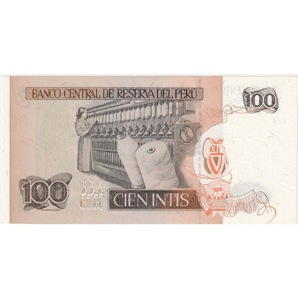 Banknote, Peru, 100 Intis, 1987-06-26, KM:133, UNC(65-70)