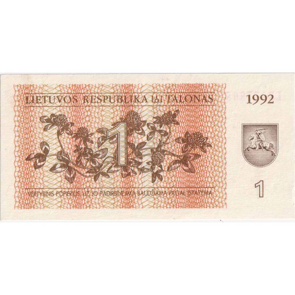 Biljet, Lithouwen, 1 (Talonas), 1992, Undated, KM:39, NIEUW