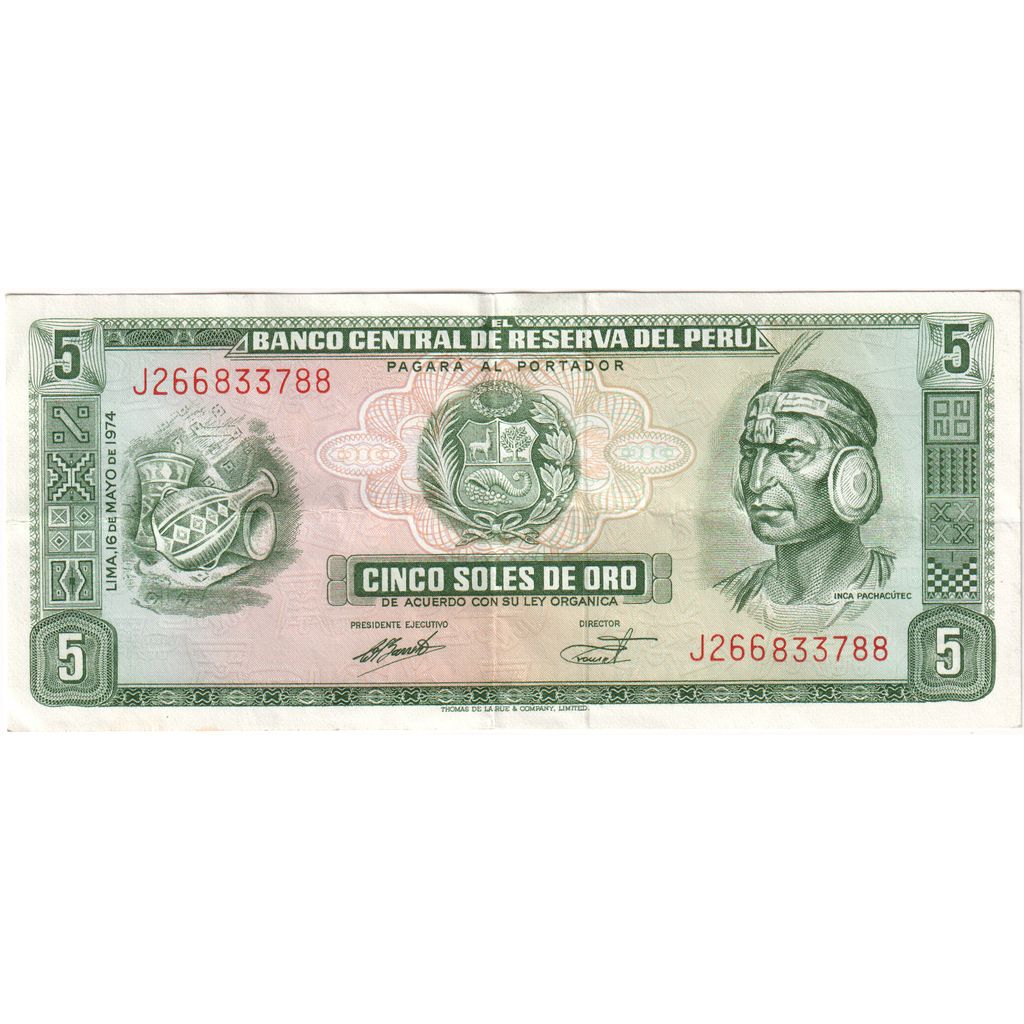 Peru, 5 Soles De Oro, 1974-05-16, TTB+