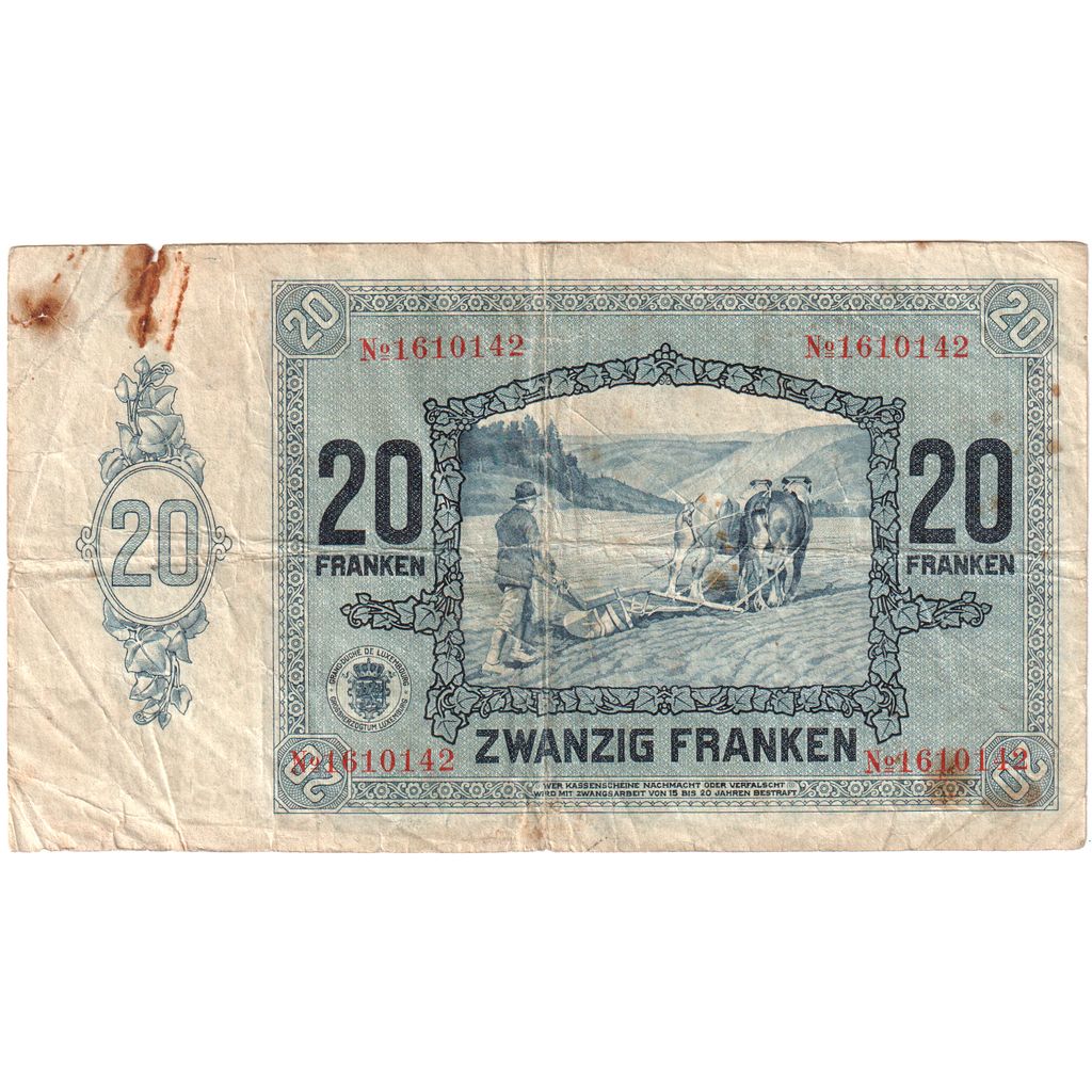 Luxemburgo, 20 Francs, 1929-10-01, VF(20-25)
