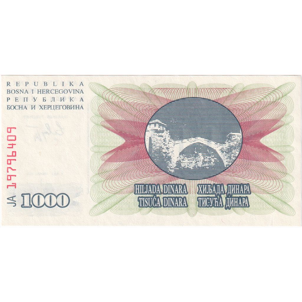 Billet, Bosnia - Herzegovina, 1000 Dinara, 1992-1993, 1992-07-01, KM:15a, NEUF