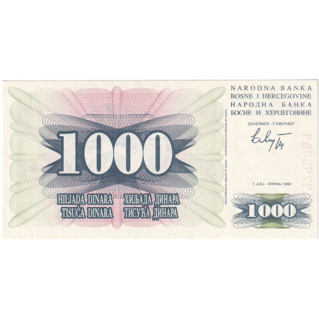 Billet, Bosnia - Herzegovina, 1000 Dinara, 1992-1993, 1992-07-01, KM:15a, NEUF