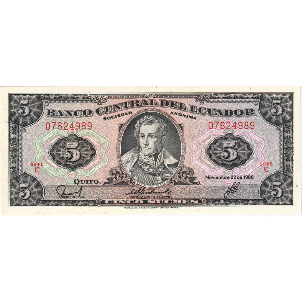 Banknot, Ekwador, 5 Sucres, 1988-11-22, KM:120A, UNC(65-70)