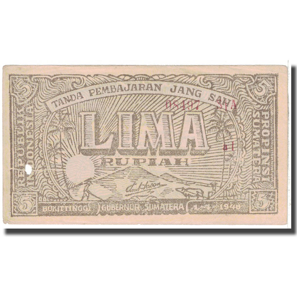 Banknote, Indonesia, 5 Rupiah, 1948, 1948-04-01, KM:S192c, VF(20-25)