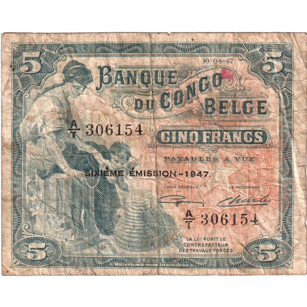 Congo belga, 5 Francs, 1947-04-10, BC