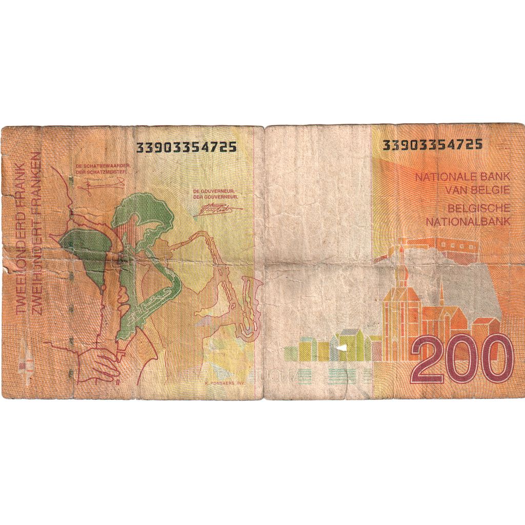 Belgia, 200 Francs, VF(30-35)