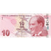 Billet, Turquie, 10 Lira, 1970, 1970-10-14, KM:223, SUP+