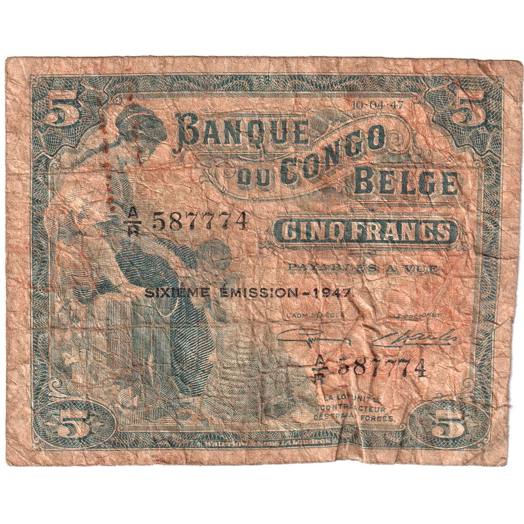 Congo belga, 5 Francs, 1947-04-10, RC