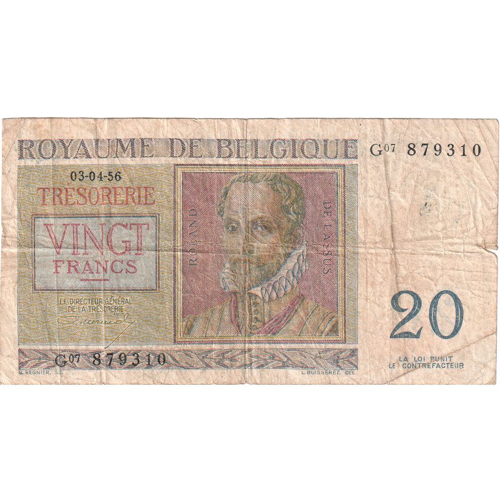 Banknot, Belgia, 20 Francs, 1966, 1966-04-03, KM:132b, VF(20-25)