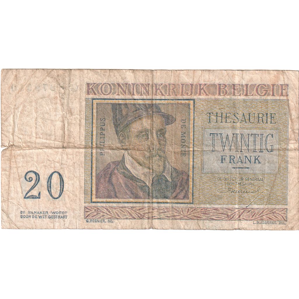 Banknot, Belgia, 20 Francs, 1966, 1966-04-03, KM:132b, VF(20-25)