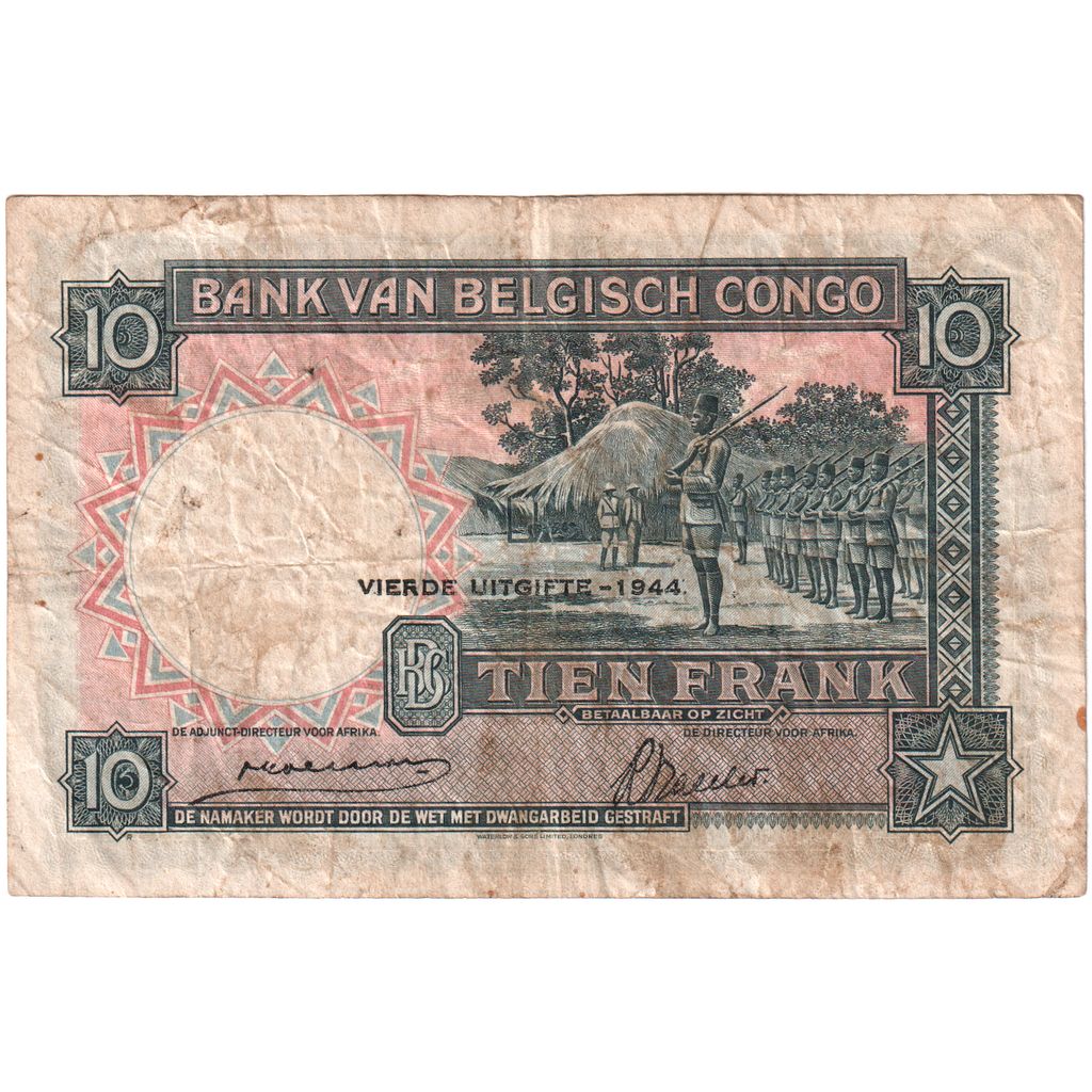 Kongo Belgijskie, 10 Francs, 1944-06-10, VF(30-35)