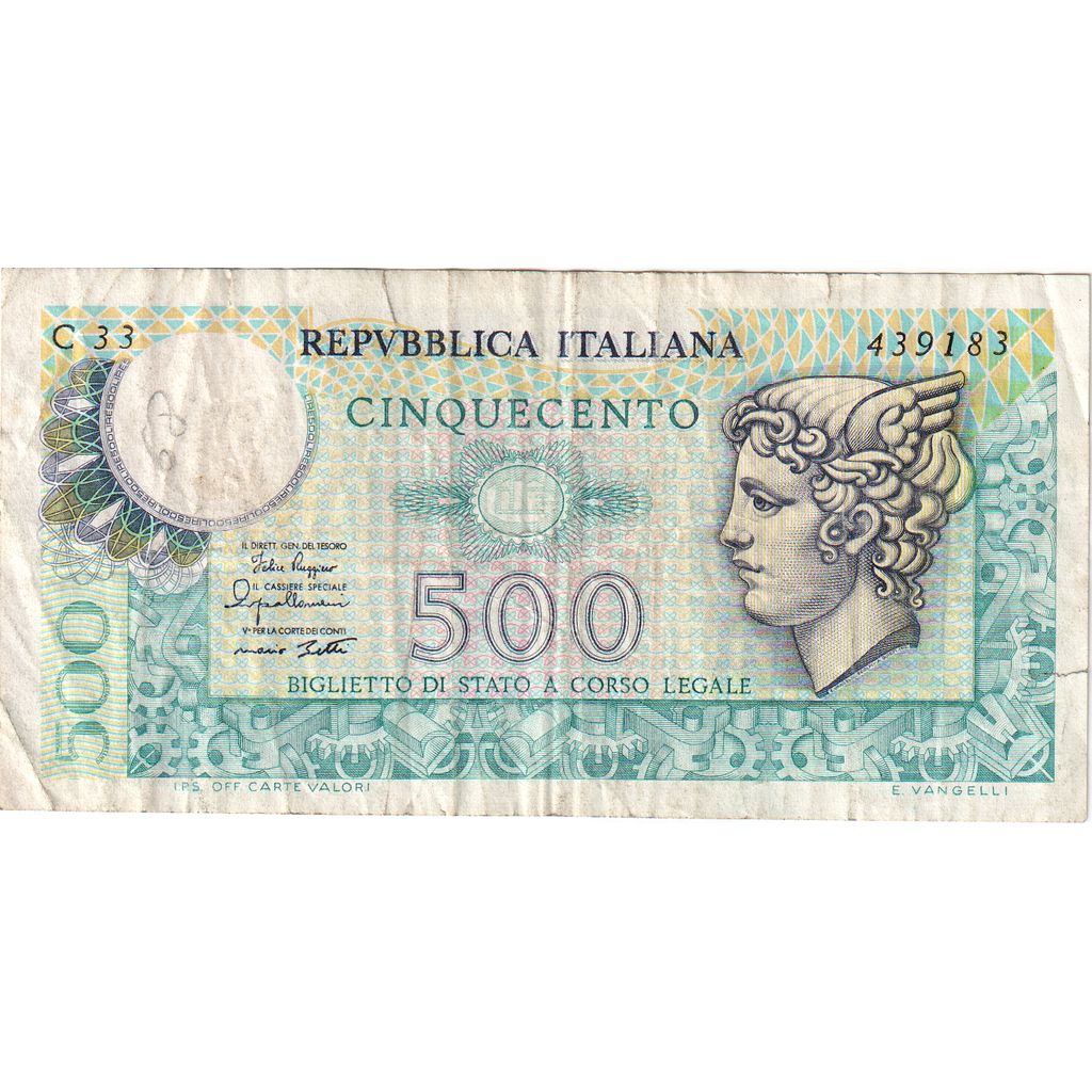 Banconote, Italia, 500 Lire, KM:95, MB+
