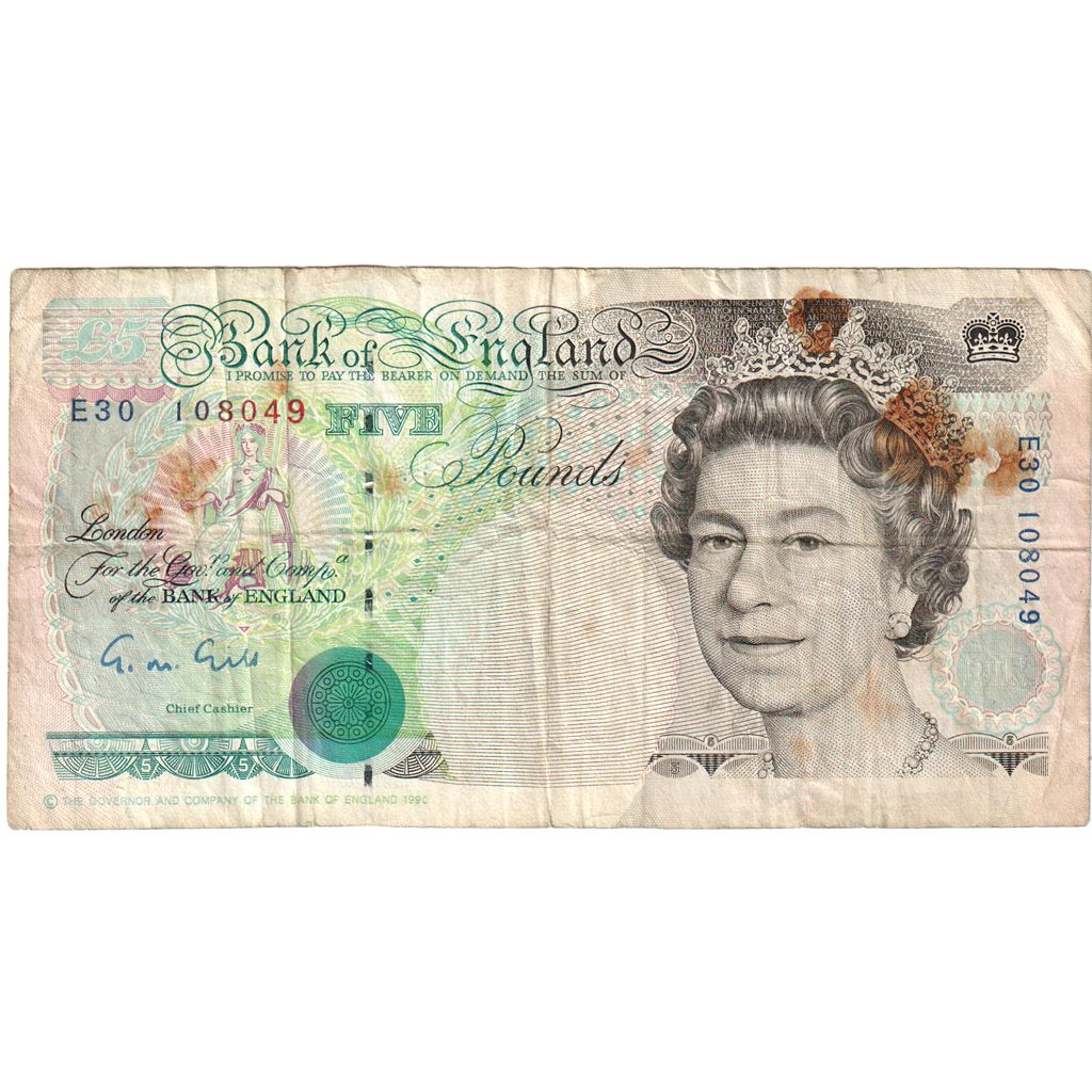 Grã-Bretanha, 5 Pounds, Undated (1991-1998), VF(20-25)