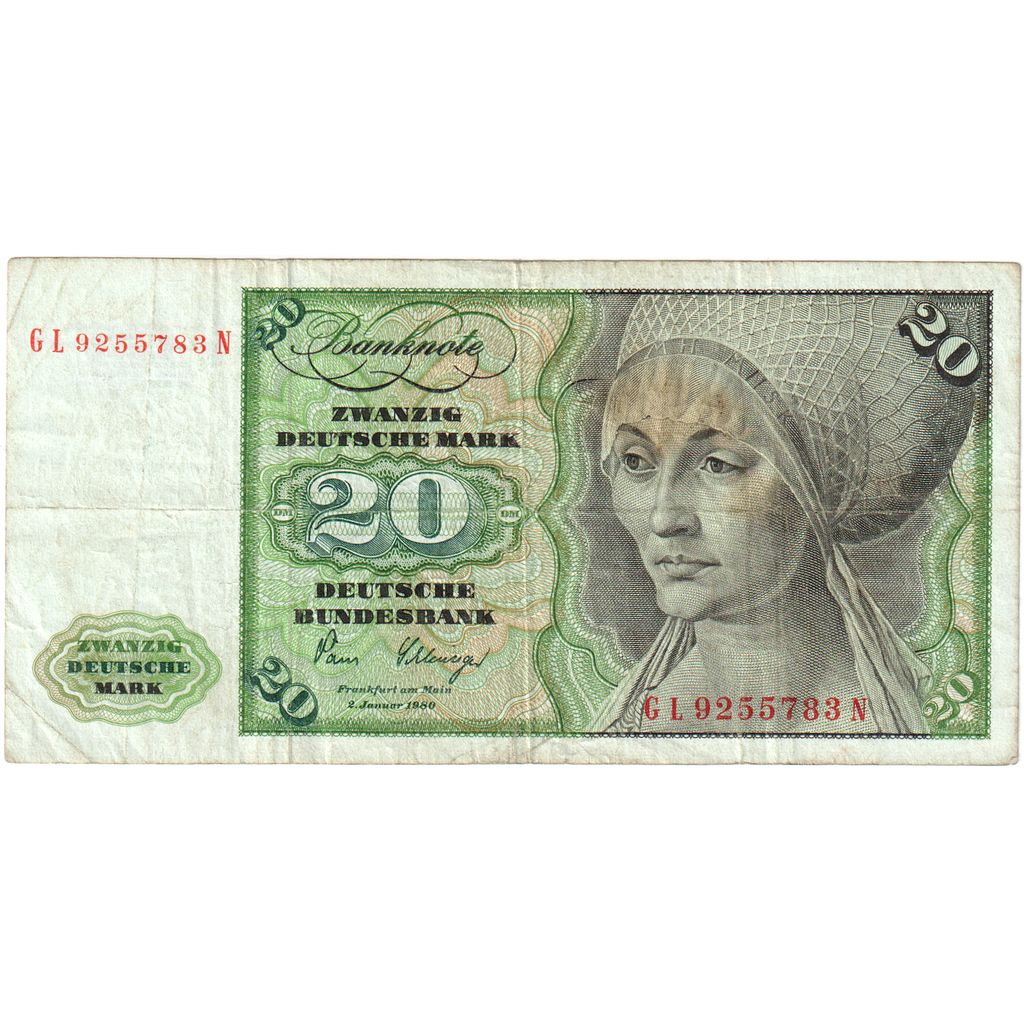 Biljet, Federale Duitse Republiek, 20 Deutsche Mark, 1980, 1980-01-02, KM:32d