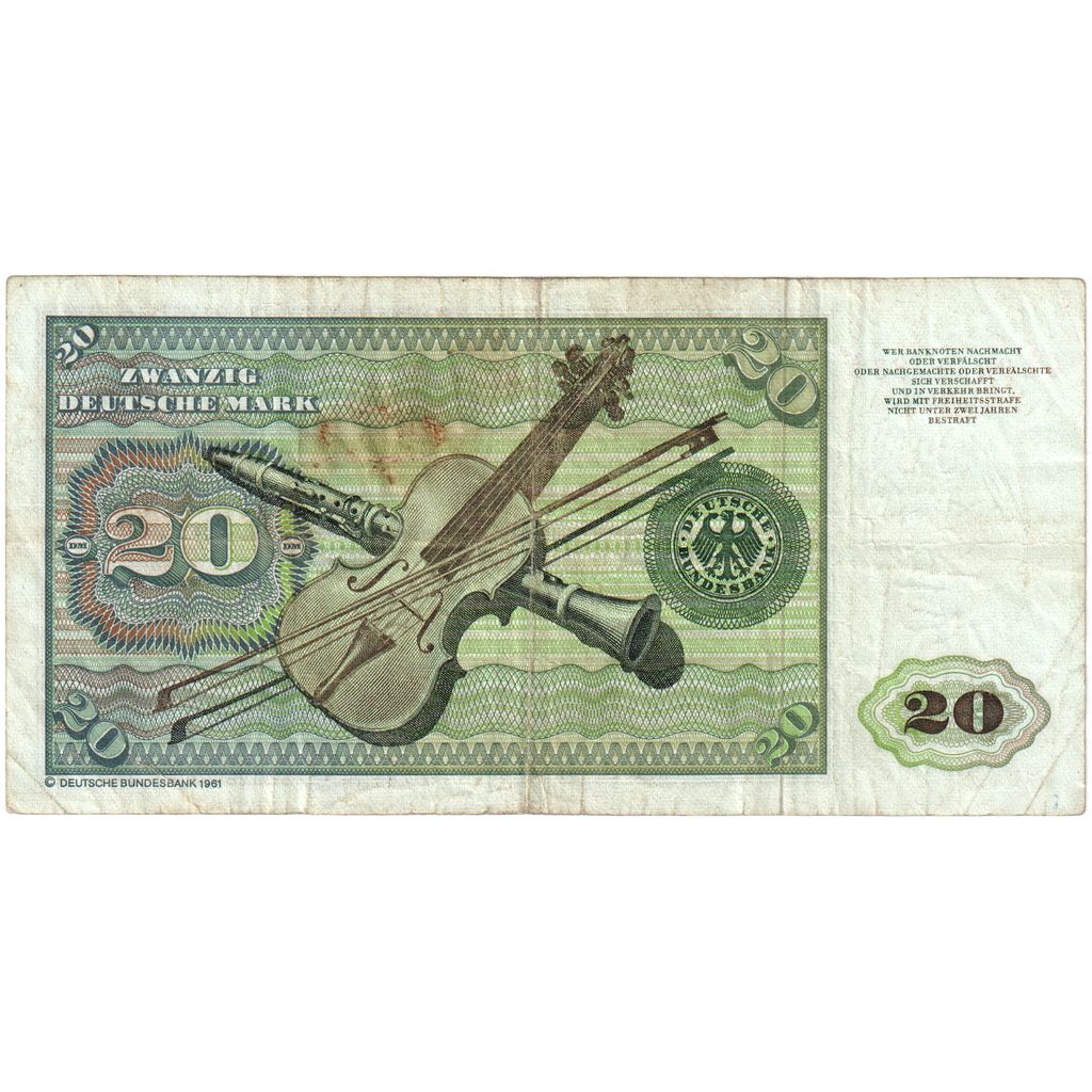 Biljet, Federale Duitse Republiek, 20 Deutsche Mark, 1980, 1980-01-02, KM:32d