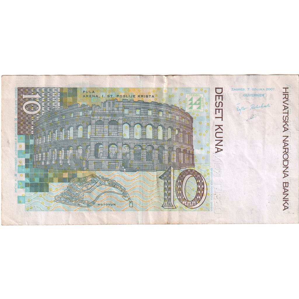 Biljet, Kroatië, 10 Kuna, 2001, 2001-03-07, KM:38, TTB