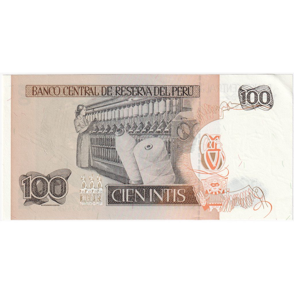 Billet, Pérou, 100 Intis, 1987-06-26, KM:133, SPL