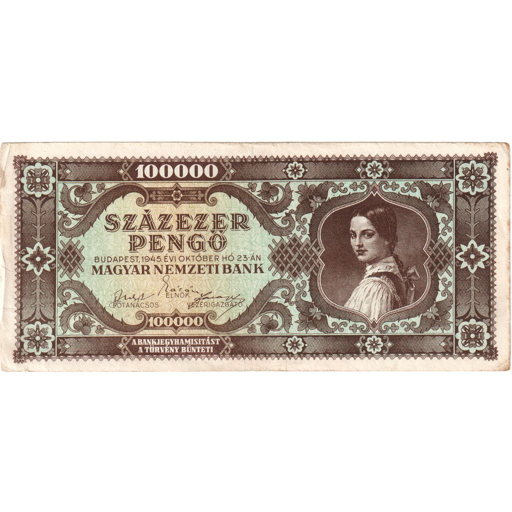 Banknote, Hungary, 100,000 Pengö, 1945, 1945-10-23, KM:121a, EF(40-45)