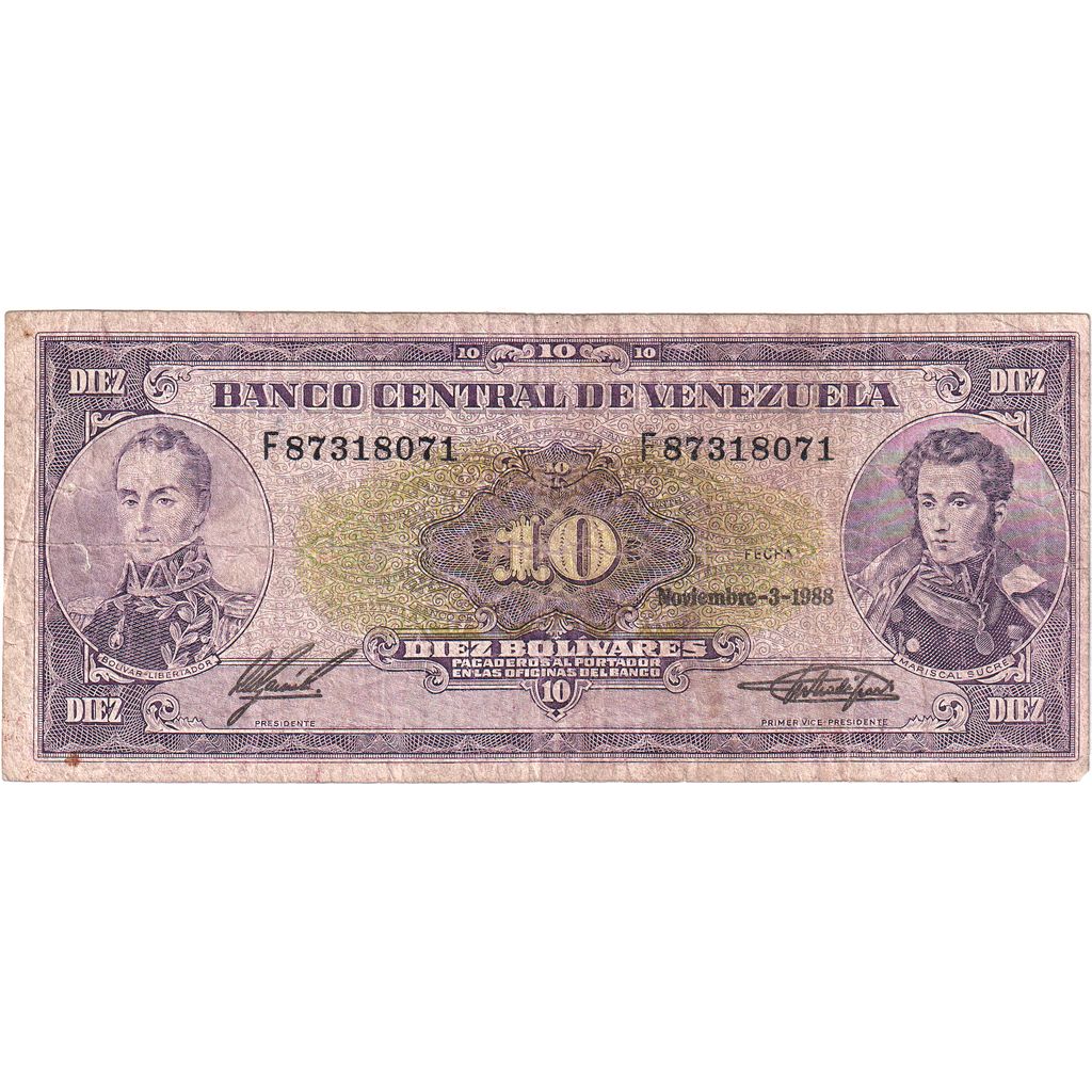 Biljet, Venezuela, 10 Bolívares, 1988-11-03, KM:62, TB