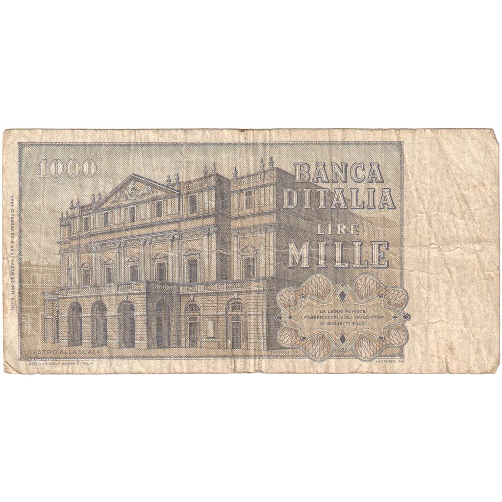 Banconote, Italia, 1000 Lire, 1969, 1969-02-26, KM:101d, MB