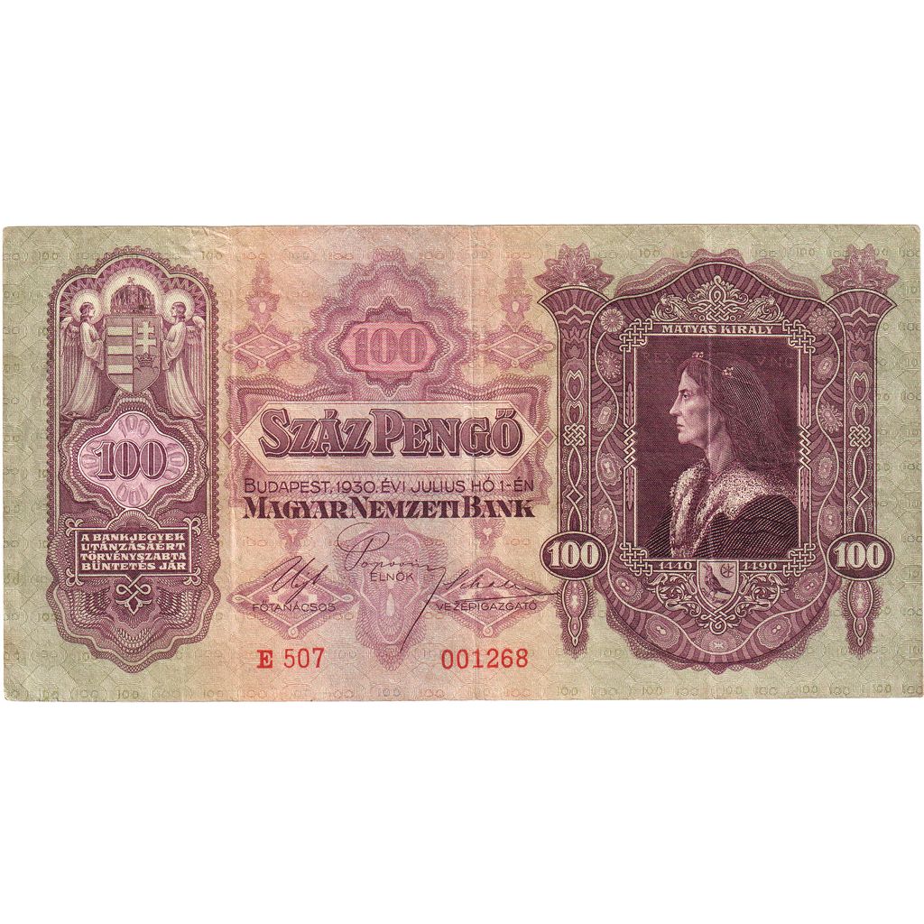 Biljet, Hongarije, 100 Pengö, 1930, KM:98, TTB
