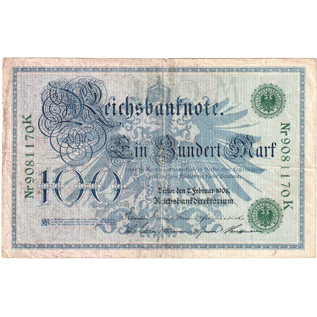 Germania, 100 Mark, 1908-02-07, MB+