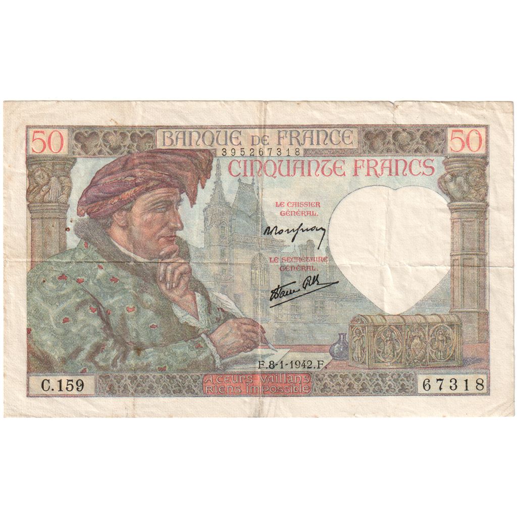 Francja, 50 Francs, Jacques Coeur, 1942-01-08, C.159, EF(40-45)