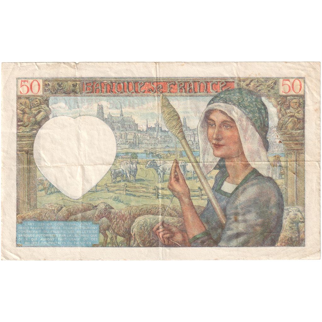 Francja, 50 Francs, Jacques Coeur, 1942-01-08, C.159, EF(40-45)