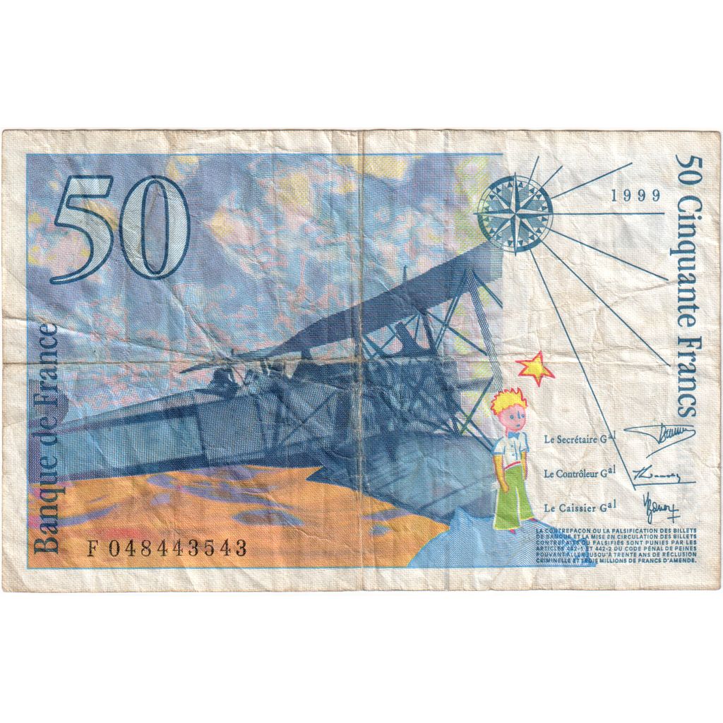 França, 50 Francs, St Exupéry, F048443543, VF(30-35)