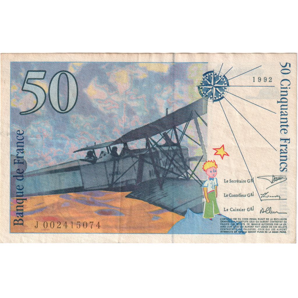 França, 50 Francs, St Exupéry, J002415074, EF(40-45)