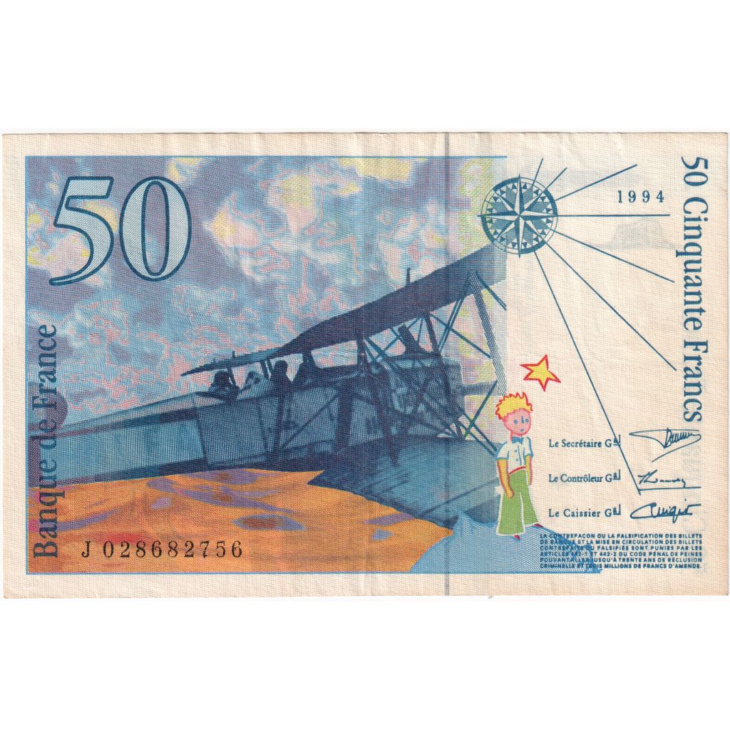 França, 50 Francs, St Exupéry, 1994, J02868275, AU(50-53)