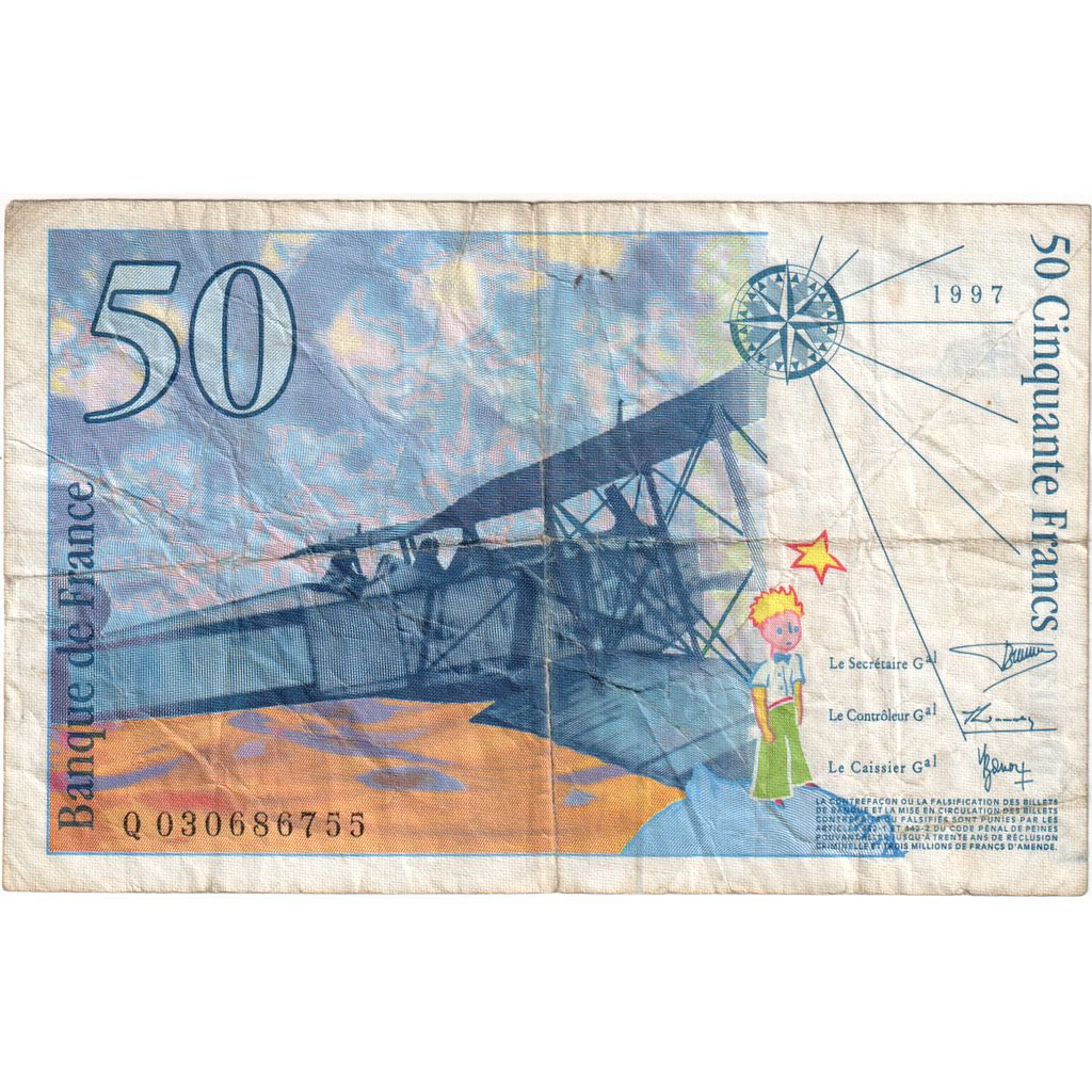 França, 50 Francs, St Exupéry, Q030686755, VF(30-35)
