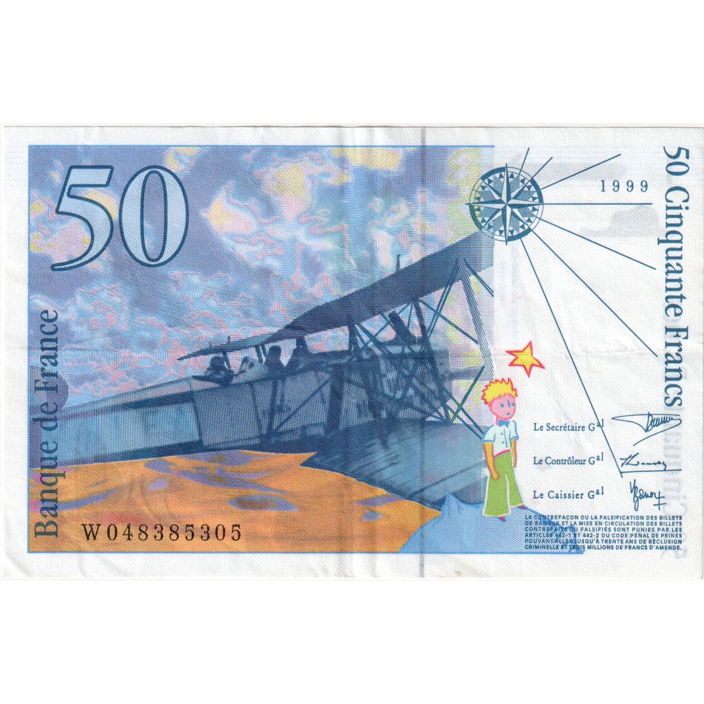 França, 50 Francs, St Exupéry, W048385305, AU(50-53)