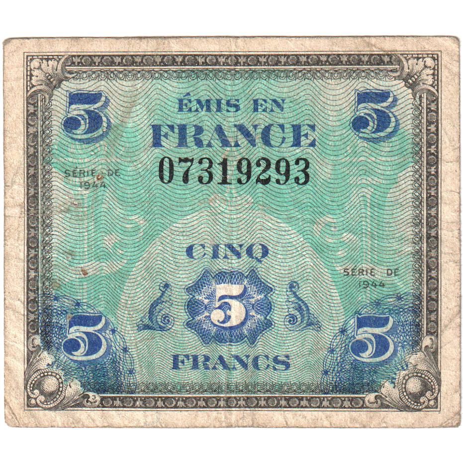 Francia, 5 Francs, Flag/France, Undated (1944), 07319293, BC+