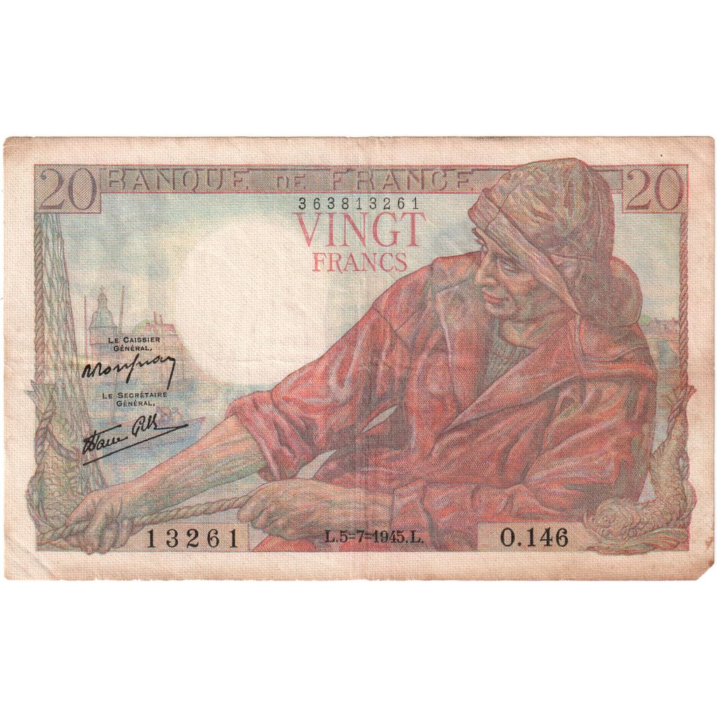Francja, 20 Francs, Pêcheur, 1945-07-05, O.146, VF(30-35)