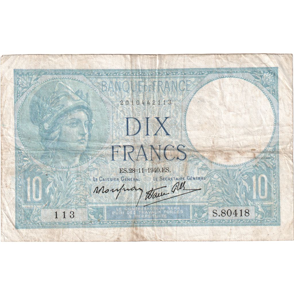 Frankreich, 10 Francs, 1940-11-28, S.80418, SS