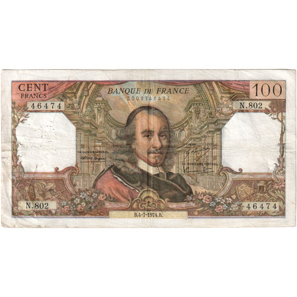 France, 100 Francs, Corneille, 1974-07-04, N.802, VF(30-35)